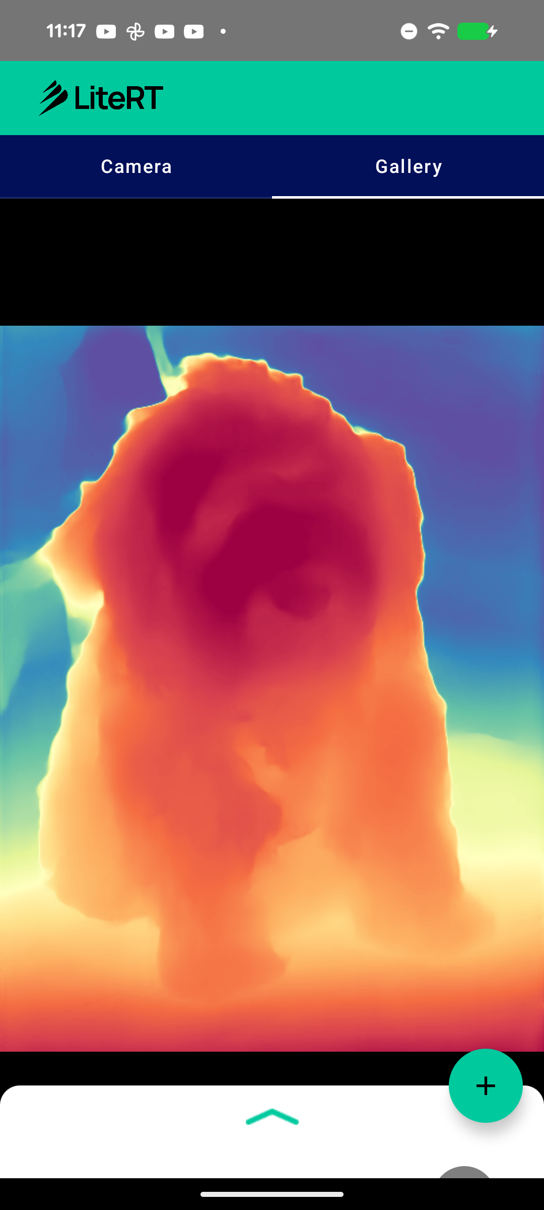 Depth Anything 3 Small — input photo and on-device depth map (Pixel 8a, LiteRT GPU)